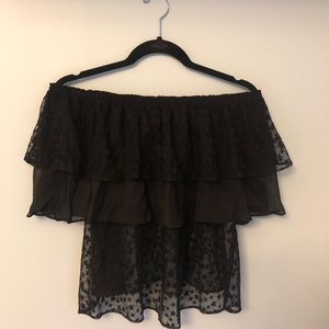 Zara black off shoulder top with star detail